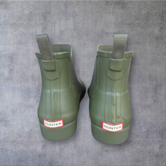 Hunter Refined Slim Fit Chelsea Rain Boots Women’s Sz 8 Green Waterproof Shoes - Picture 4 of 11